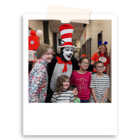 Students posing with the Cat in the Hat