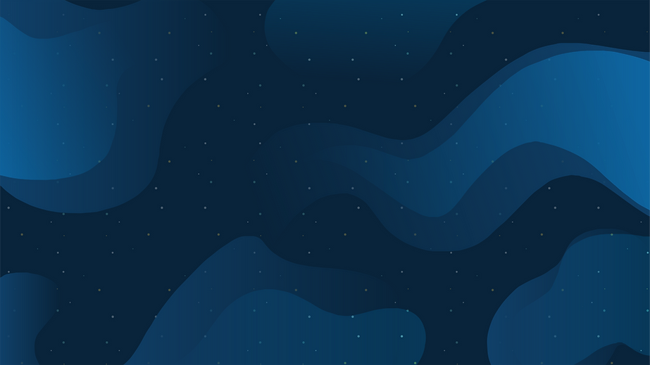 Abstract dark blue wavy background with scattered light dots.