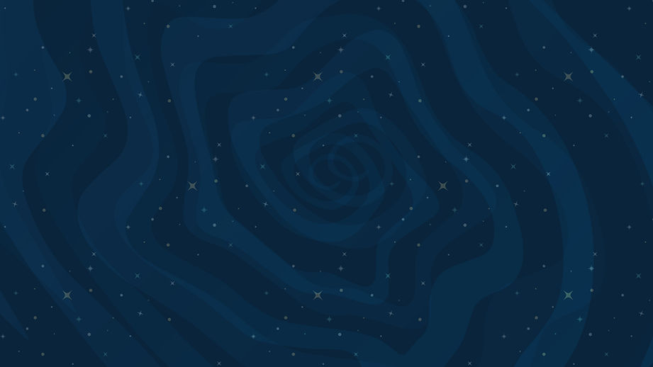 Abstract swirling design with a dark blue background and tiny white stars.