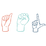 Руки показывают буквы А, С и Л.