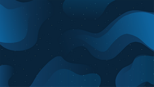 Dark blue abstract background with wavy organic shapes and tiny stars.